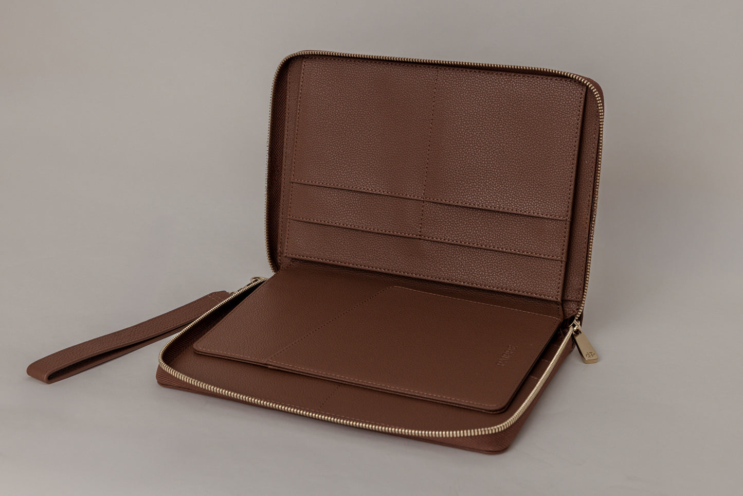 Pairre 8P passport wallet in brown leather — open interior showing eight passport slots and document sleeves
