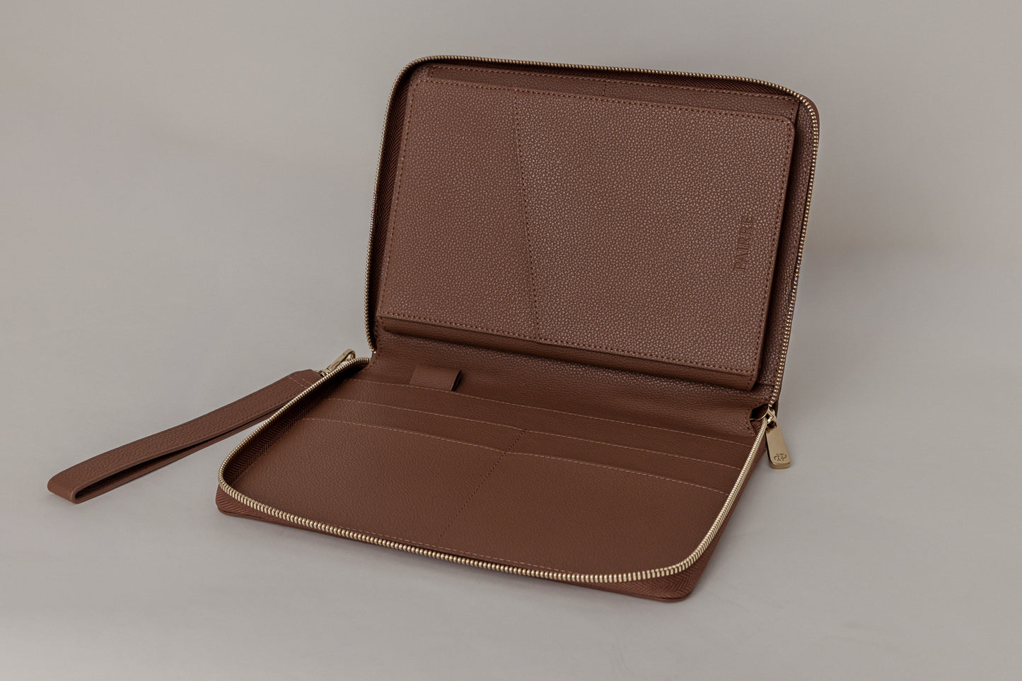 Pairre 8P passport wallet in brown leather — open interior showing eight passport slots and document sleeves